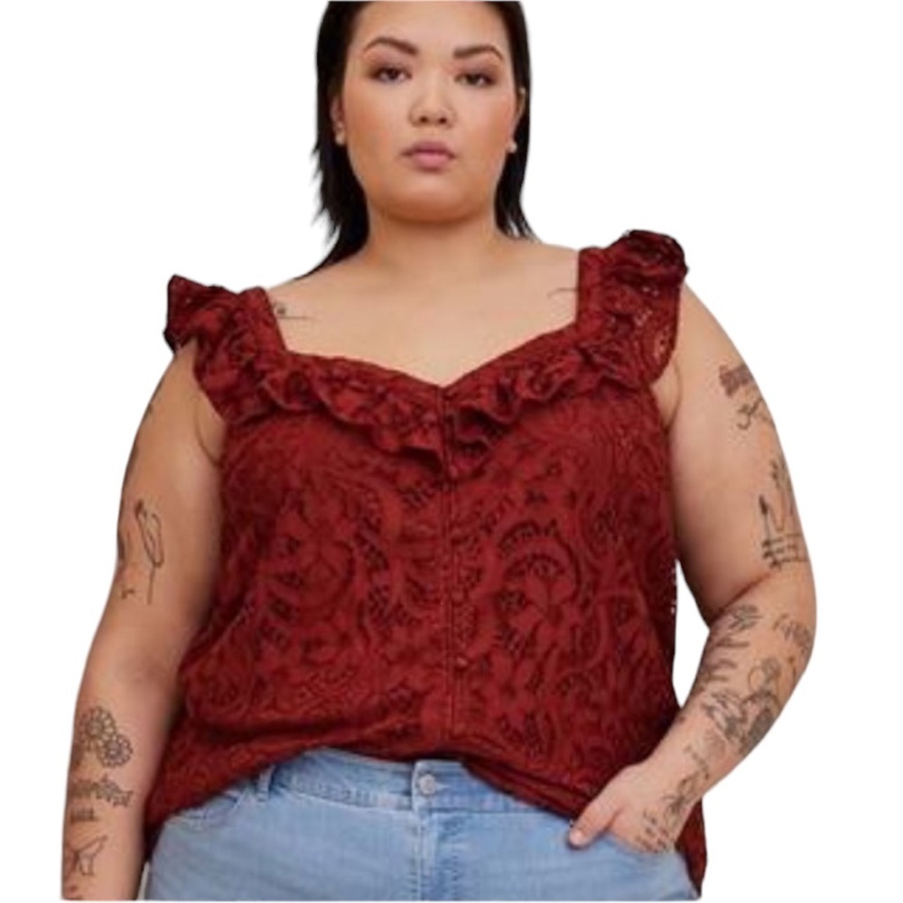 Torrid Lace Ruffle Short Sleeve Crop Top